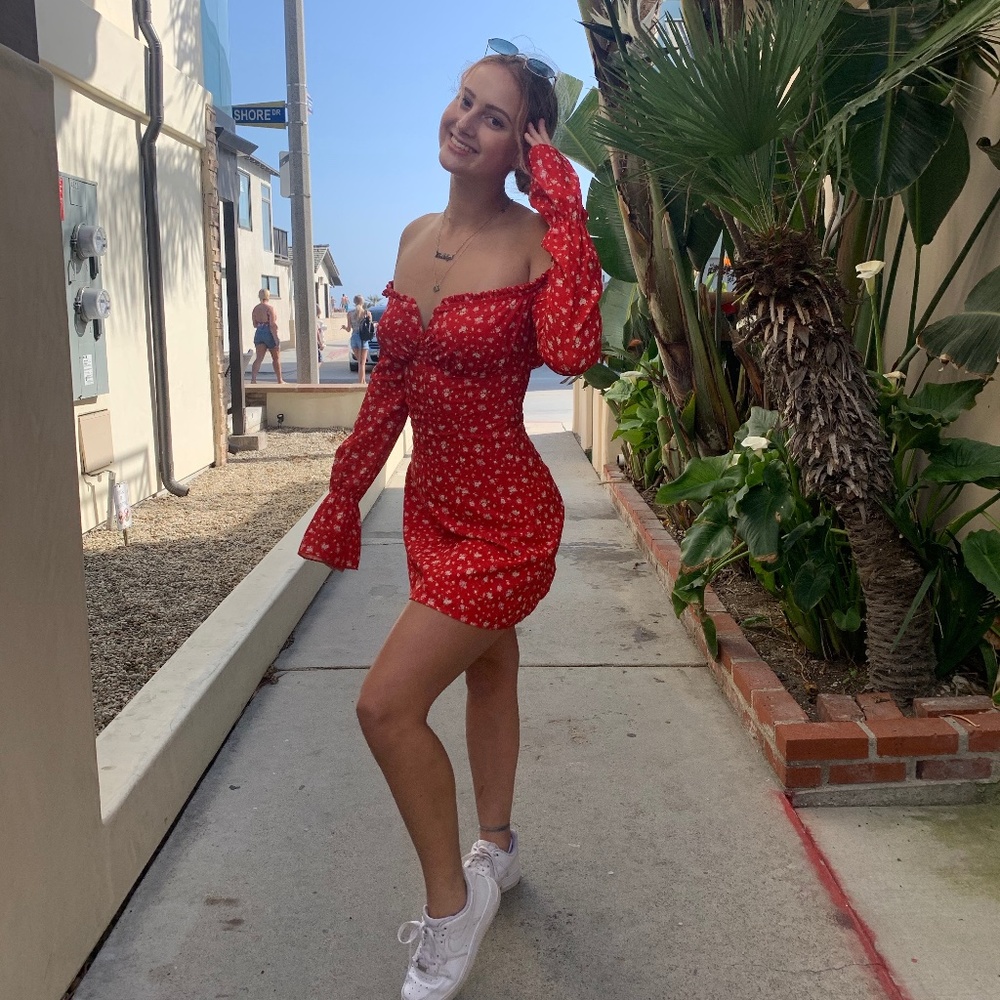 Red off the shoulder dress, perfect for date night